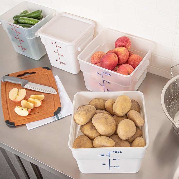 Restaurantware - Met Lux 12 Quart Food Storage Containers, 10 White Storage Containers - Lids Sold Separately, Blue Volume Markers, Dishwashable Containers, Side Handles, For Storing Foods