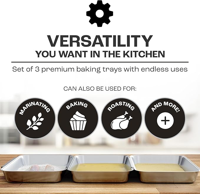 Set of 3 Larger Interlocking Breading Trays | 10.4" x 6.1" x 1.2" | Stackable Dredging Trays for Breading, Marinating, Roasting | Non-Toxic Stainless Steel Breading Pans | Oven & Dishwasher Safe