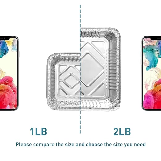 1LB Takeout Aluminum Pans with Clear Plastic Lids（100PACK）, Foil Pans - to Go Food Containers，Recyclable Aluminum Foil with Strong Seal for Freshness & Spill Resistance- 5.5"x 4.5"x 1.57"