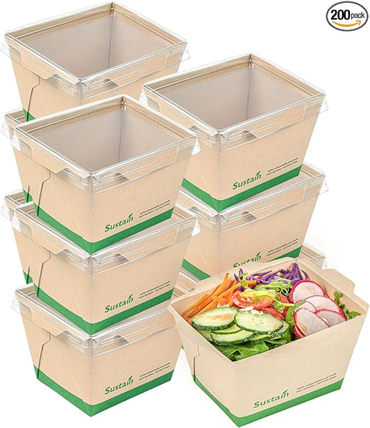 Restaurantware-Sustain 17 Ounce Sturdy Paper Take Out Boxes, 200 Disposable Take Out Food Containers - With PLA lining, Lids Sold Separately, Bamboo Paper Containers, Compostable, Click-Lock Design