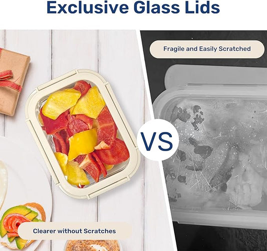 YSSOA Food Meal Prep Containers with Exclusive Glass Lids, Glass Storage Containers with Lids, BPA-Free, Glass Lunch Boxes for Lunch, Pantry Organizers and Storage, Freezer to Oven Safe, 4 Pack