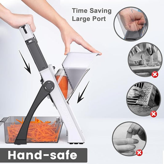 Safe Mandoline Food Slicer for Kitchen, Vegetable Chopper, Potato Slicer with 35+ Presets & Thickness Adjuster, French Fry Cutter, Veggie Dicer for Meal Prep (White)