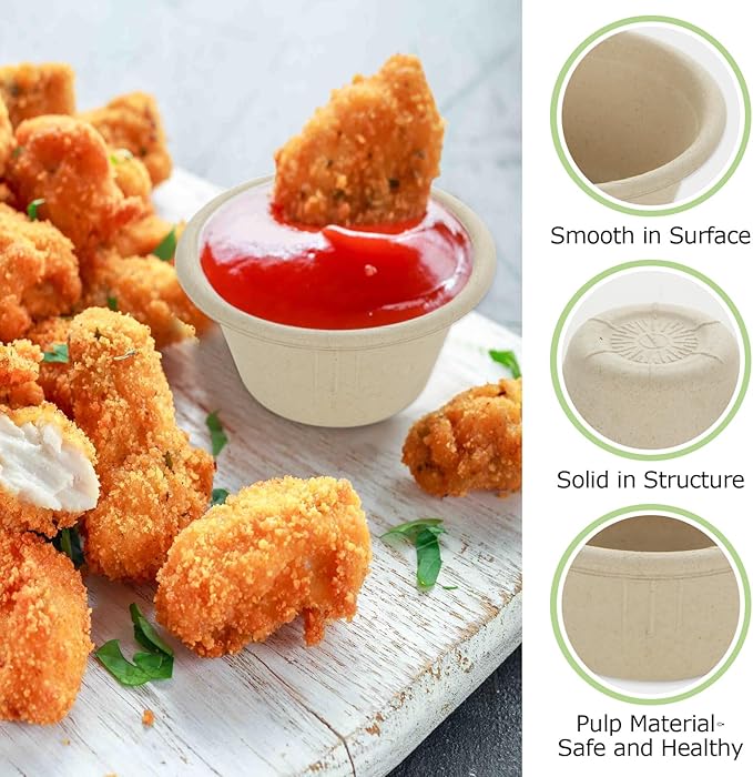 CYEAH 300 Pcs Disposable Paper Souffle Cups 2oz, Stackable Small Sauce Containers, Eco-friendly Condiment Cups, Biodegradable Tasting Cups for Snack Dessert Portion Control Salad Dressing