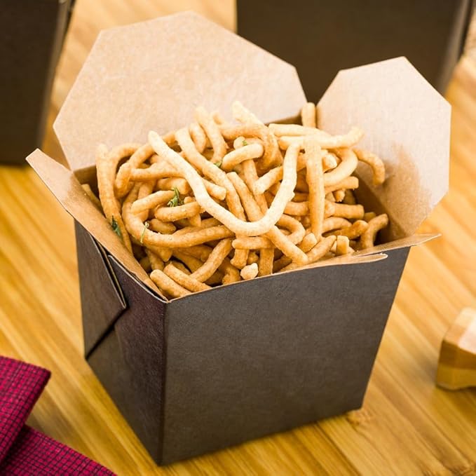 Restaurantware-8 Ounce Noodle Take Out Boxes, 200 Disposable Food To Go Boxes - Tab-Lock, Stackable, Black Paper Take Home Boxes, Greaseproof, For Restaurants, Catering, And Parties