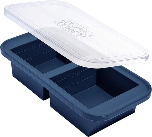 Souper Cubes 2 Cup Silicone Freezer Tray with Lid, Perfect for Storing Lasagna, Leftovers, Sauces, Portioned Meals and More, Silicone Freezer Mold for Meal Prepping - Blueberry - 1-Pack