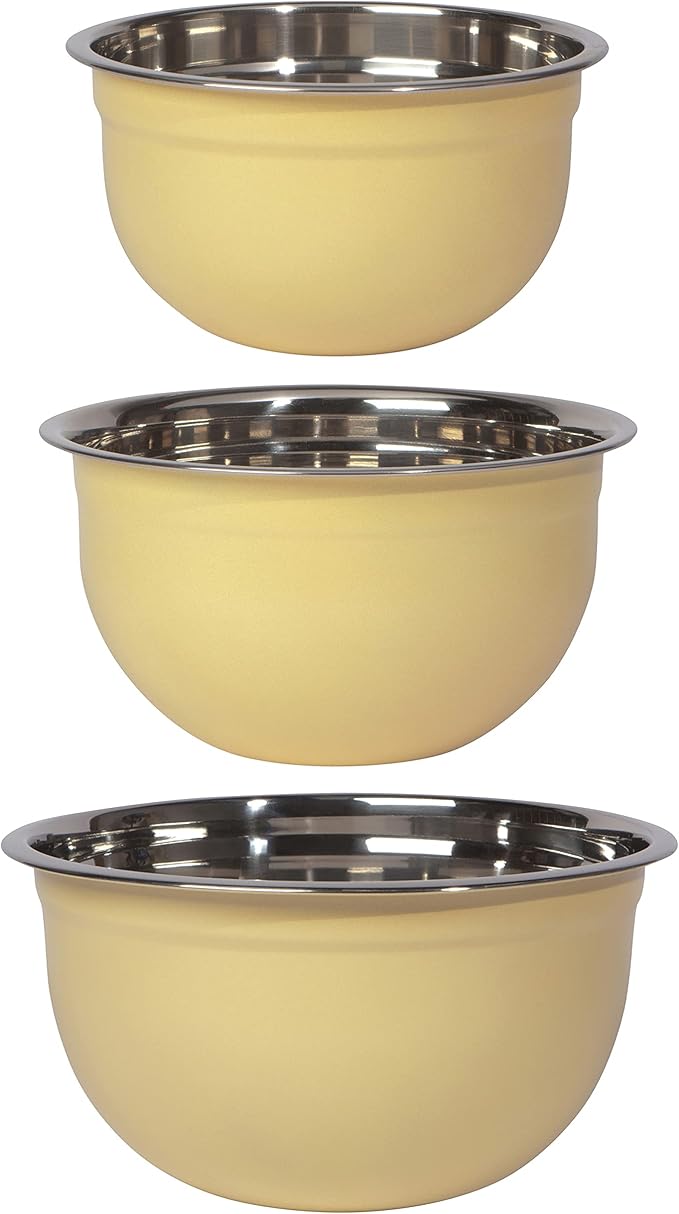 Now Designs Matte Coated Steel Mixing Bowls, Sunrise Yellow, 5 qt, 3 qt, 1.5qt, Set of 3