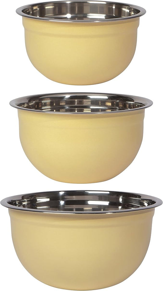 Now Designs Matte Coated Steel Mixing Bowls, Sunrise Yellow, 5 qt, 3 qt, 1.5qt, Set of 3