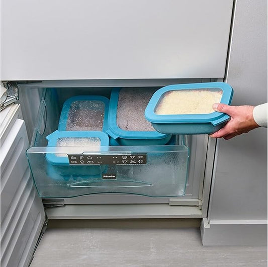Mepal Cirqula 2000ml / 68oz Circular Rectangular Multi Food Storage & Serving Container with Transparent Lids | Perfect for Food Prep | Microwave & Dishwasher Safe | Nordic Denim | Made in Holland