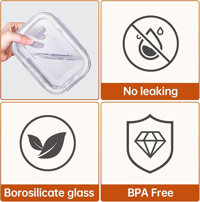 HOMBERKING 8 Pack Glass Food Storage Containers with Lids, Meal Prep Containers, Airtight Bento Boxes with Leak Proof Locking for Microwave, Oven, Freezer and Dishwasher, BPA Free, 5-35oz, white