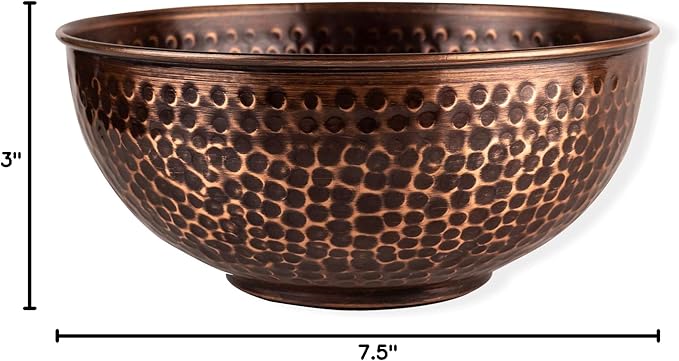 GoCraft Antique Copper Mixing Bowl with Hammered Finish for Salad, Egg Beating, Decorative & Kitchen Serving Purposes - 7.5" (Antique Finish)