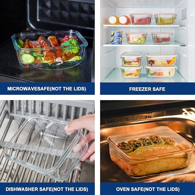Bayco 8 Pack 30oz Glass Food Storage Containers, Glass Meal Prep Containers, Airtight Storage Containers with Lids - BPA-Free & Leak Proof (8 lids & 8 Container), Pink