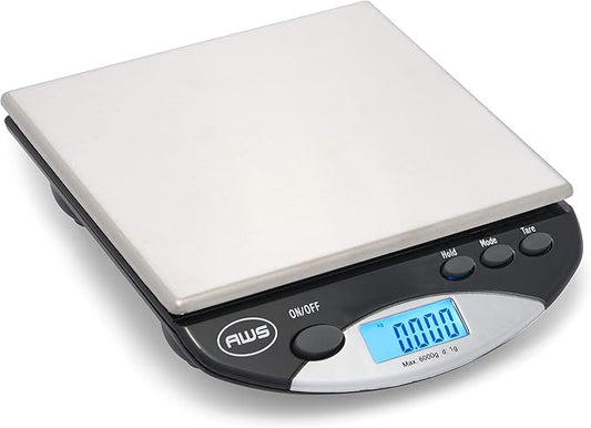 American Weigh Scales Digital Postal/Kitchen Scale, Stainless Steel Surface, Backlit LCD Screen AMW13-BK13 lb./6 kg, Black
