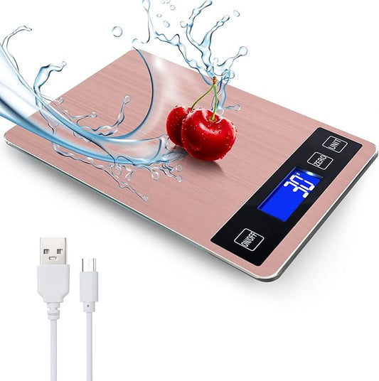 33lb Food Kitchen Digital Scale,1g/0.05oz Precise Graduation, USB Charging Kitchen Scale, Waterproof Stainless Steel with LCD Display, Ounces and Grams for Weight Loss, Cooking, Baking (red)