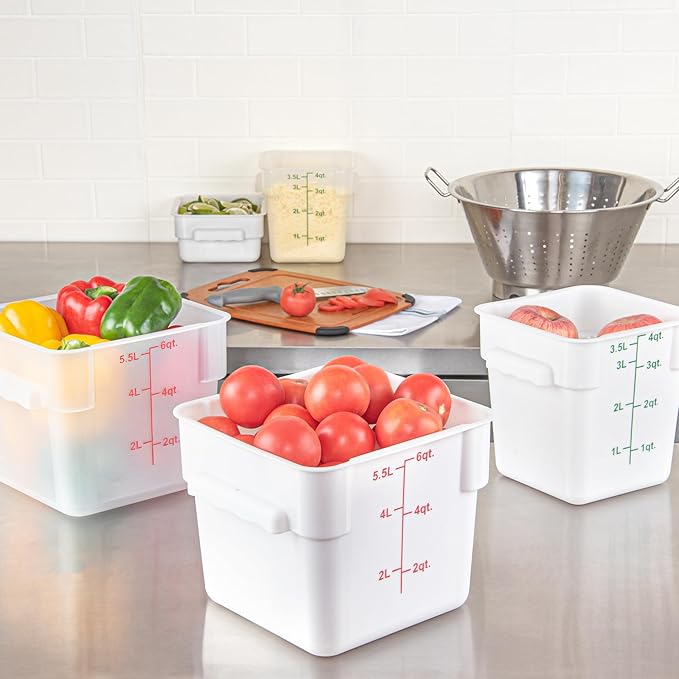 Restaurantware - Met Lux 6 Quart Food Storage Container, 1 White Storage Container - Lids Sold Separately, Red Volume Markers, Dishwashable Container, Side Handles, For Storing Foods