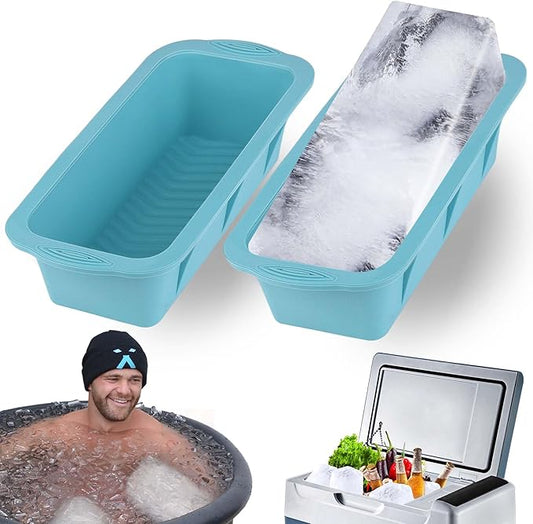 XANGNIER Extra Large Ice Block Mold,2 Pack 4.7lbs Ice Cubes for Cold Plunge or Coolers,Reusable Silicone Ice Molds for Ice Bath Chiller,Big Ice Tray,Nordic Blue