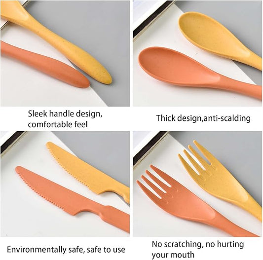 Knives Spoons and Forks Set, Wheat Straw Cutlery Set, Reusable Flatware Set for 5, Utensils for Party, Travel, Work, Picnic, Camping or Daily Use (Style4)