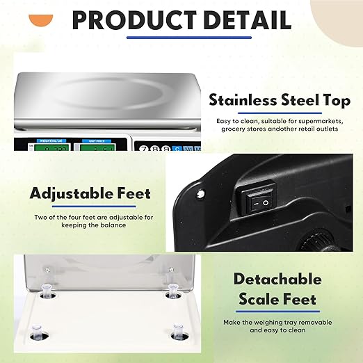 Commercial Food Scale Digital Weight Food Electronic Price Computing Accurate Meat Produce Scale with LCD Display for Kitchen Farmers Market Deli Shop Retail(88lb/40kg)