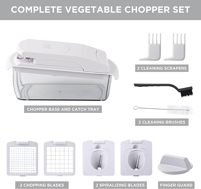 Cook with Color Vegetable Chopper - Multifunctional 11 in 1 Vegetable Chopper with Container - Food Chopper to Dice, Chop, Slice, Julienne and Spiralize, Gray