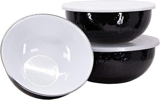 Golden Rabbit Enamelware - Set of 3 - Mixing Bowls (Solid Black)