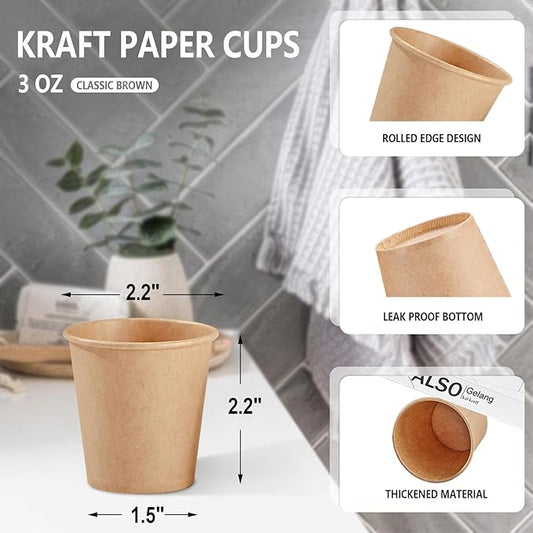 1200 Pack 3 oz Kraft Paper Cups, Disposable Bathroom Cups, Mini Mouthwash Cups, Hot/Cold Beverage Drinking Cup for Gargle Espresso Juice Medicine (Brown)