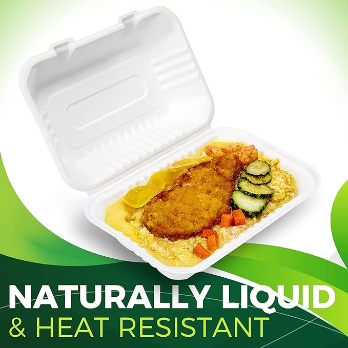 75 Pack 9”x6” Take Out Containers with Lids, EXTRA Sturdy To Go Food Containers, 100% Compostable Clamshell Take Out Containers, To Go Boxes for Food