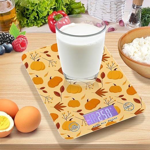 Food Scale Kitchen Scale for Baking Cooking Digital Food Weighing Measuring Scale Small Waterproof Electric Food Scale Fall Pumpkin Leaves