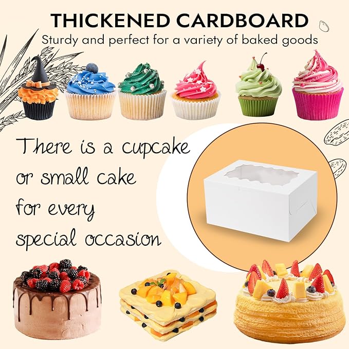 16 Packs Bento Cake and Cupcake Clear Lid with 2 Cupcake Holes - Cake and Cupcakes Boxes - Pastry Sweets Bento Box with Cupcake Insert for Family Birthday Party Mother's day(1+2/16Pcs)