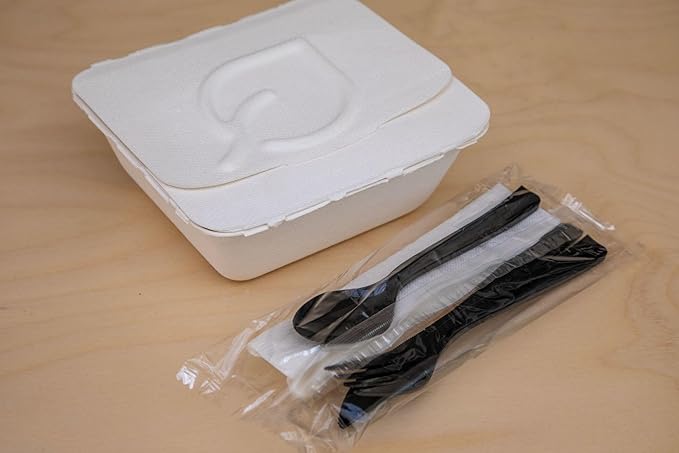 ECO PRODUCTS Compostable 22oz One-Piece To Go Containers, Case of 300, 6"x5.5"x2" Vanguard Folia Innovative Container, Disposable Renewable White Molded Fiber, No PFAS, Tree-Free, ASTM, BPI-Certified