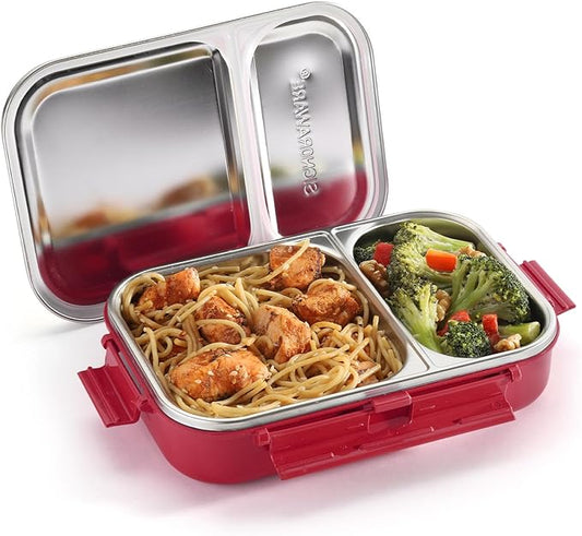 Signoraware Stainless Steel Bento Box, Red, For Men, Unisex, Meal Holder, 34 Oz, Leakproof, Portion Control, Easy Carry, BPA Free, Rust Resistant