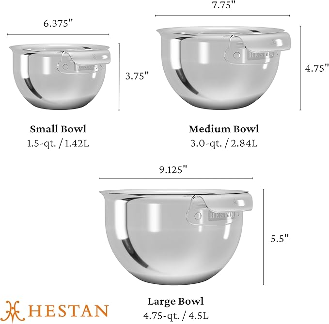 Hestan Provisions Stainless Steel Mixing Bowl Set, 3-Piece