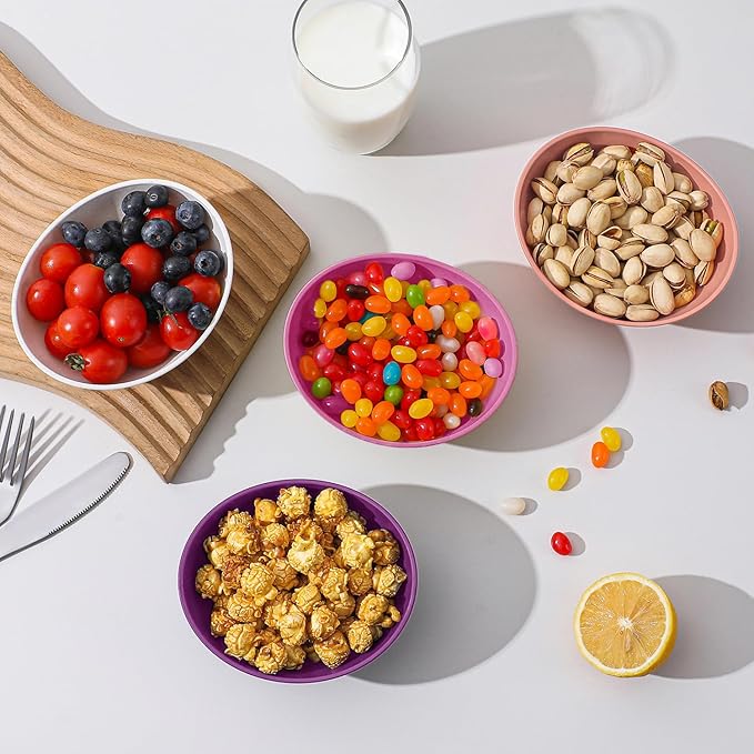 10 oz Small Bowls, Wheat Straw Bowl Set of 4, Unbreakable and Reusable Mini Bowls for Kitchen, Camping, Microwave Safe Bowl for Appetizer, Yogurt and Ice cream (Flower Series)