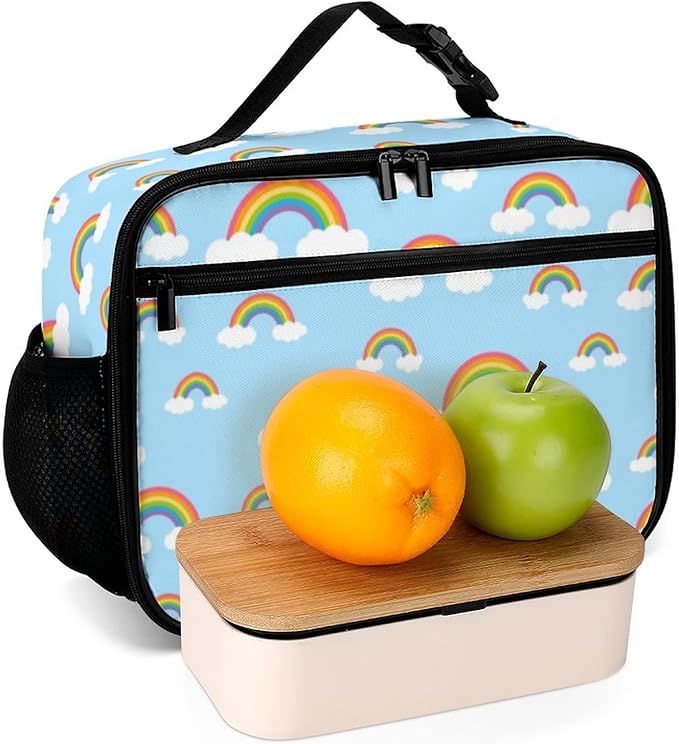 Blue Sky Rainbows Reusable Lunch Box Insulated Lunch Bag Cooler Bag Lunchbox Meal Food Container Tote Bag for Women Kids Girls School Camping Hiking Picnic Beach Travel