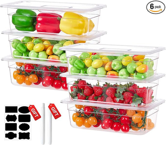 1/3 Size 6 Inch Clear NSF Polycarbonate Food Pan-9 PCS[Food Grade][Hot&Cold Resistant] Commercial Pans with Lids, Restaurant Food Storage Containers Hotel Pan(BPA-FREE)