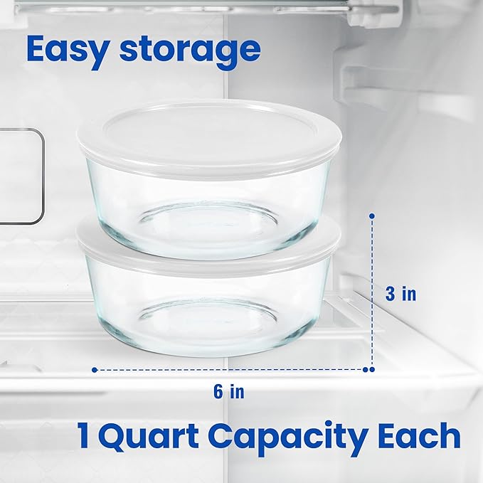 Ultimate Yogurt Containers 2 Pack - Make More Yogurt with 1-Quart Glass Containers (4 Cup) - Perfect for Food Storage & Meal Prep - 100% BPA free & Oven Safe Round Bowl Set with Lids
