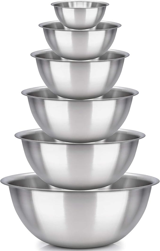 mixing bowl Set of 6 - stainless steel - Polished Mirror kitchen bowls - Set Includes ¾, 2, 3.5, 5, 6, 8 Quart - Ideal For Cooking & Serving - Easy to clean - Great gift