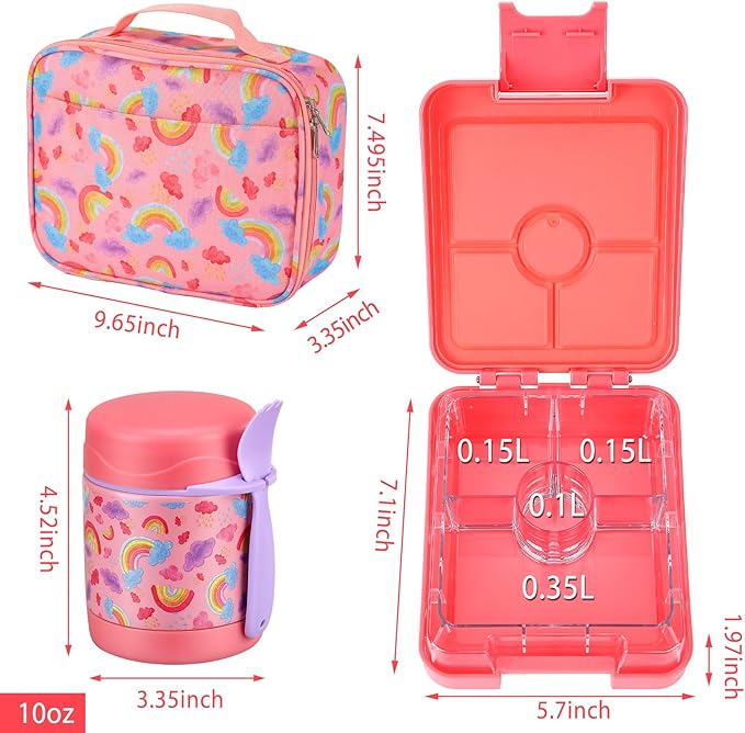 Rainbow Bento Lunch Box Set, 25.36 oz Capacity, Stainless Steel Insulated Soup Thermo, Leak-proof Bento Box, Microwave and Dishwasher Safe