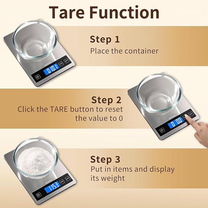 33LB Digital Kitchen Scale with Tempered Glass and Stainless Steel Surface, 1g/0.1oz Food Scale with Backlight Display, AAA Batteries, for Baking, Making Sourdough Bread, Meal Prepping Black