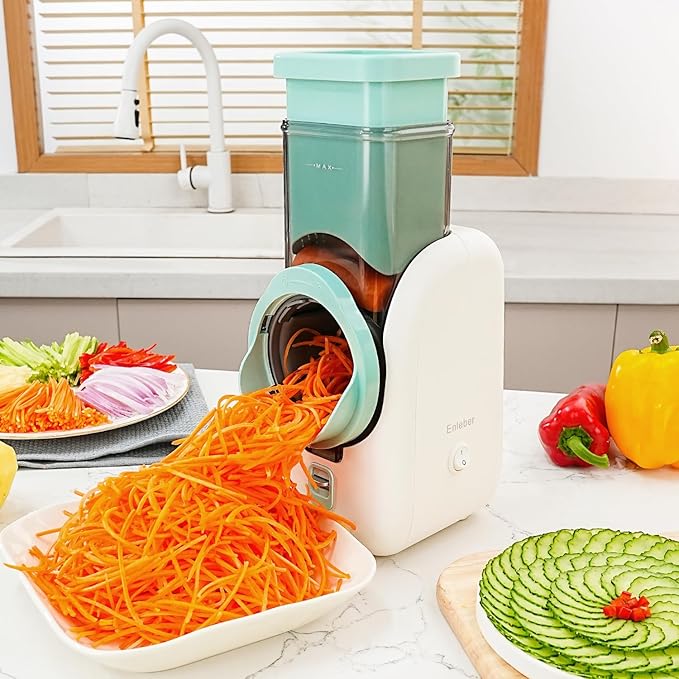 Electric Cheese Grater Rotary Slicer-One-Touch Control Vegetable Slicer, Nuts Grinder Cheese Shredder for Home Kitchen Use, 6 Replaceable Stainless Steel Blades(White)