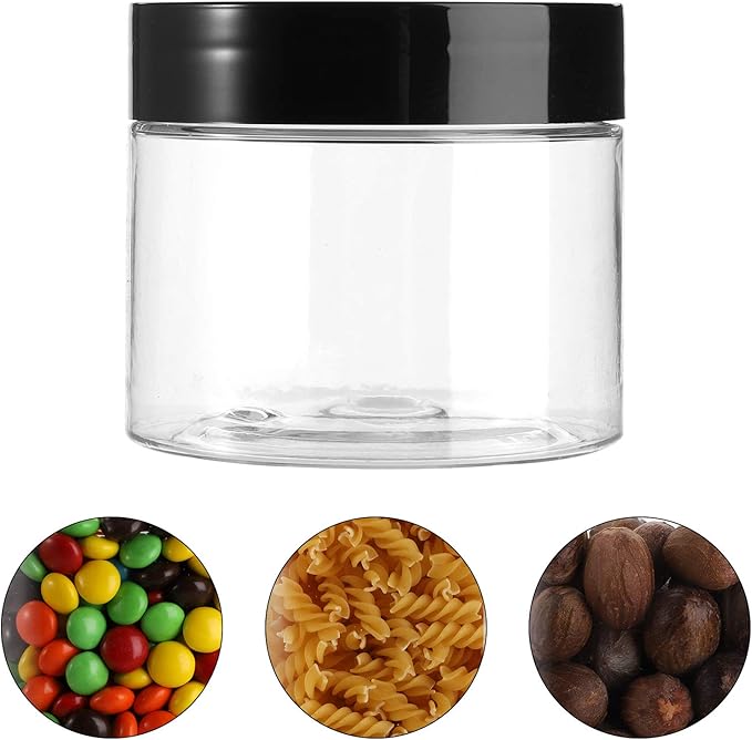 Tosnail 50 Pack 2.7 oz Clear Plastic Jars with Black Lids, Leak-Proof Round Food Safe Storage Containers for Kitchen Use, Beauty Products, Spices and More