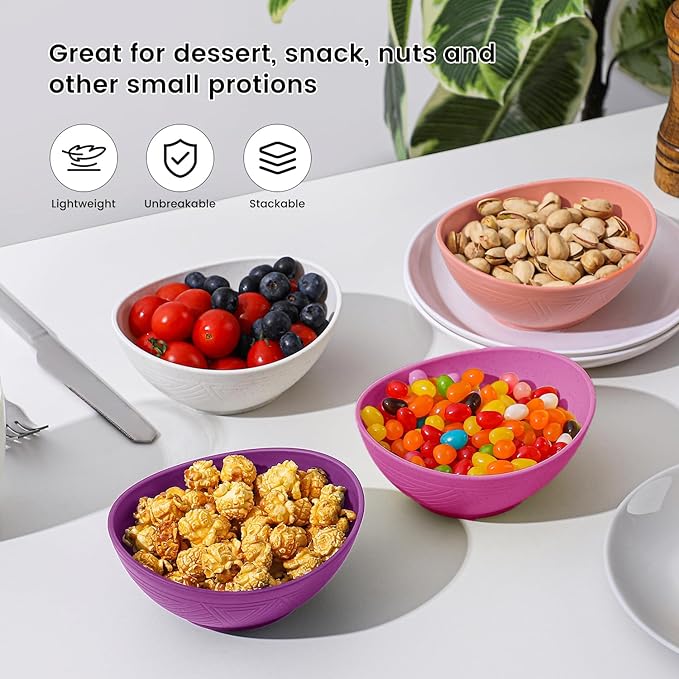 10 oz Small Bowls, Wheat Straw Bowl Set of 4, Unbreakable and Reusable Mini Bowls for Kitchen, Camping, Microwave Safe Bowl for Appetizer, Yogurt and Ice cream (Flower Series)