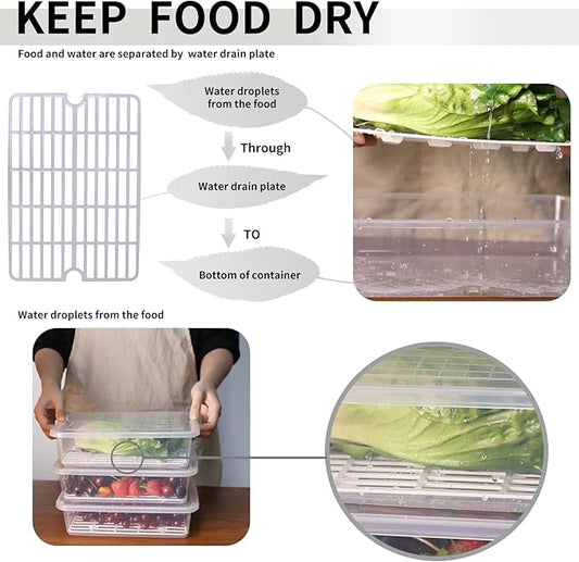 77L Food Storage Container, (3-Pack) Plastic Food Containers with Removable Drain Plate and Lid, Stackable Portable Freezer Storage Containers - Tray to Keep Fruits, Vegetables, Meat and More (Large)