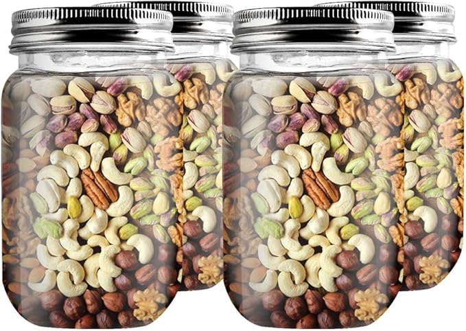 novelinks 16 Ounce Clear Plastic Jars Containers With Screw On Lids - Refillable Round Empty Plastic Slime Storage Containers for Kitchen & Household Storage - BPA Free (20 Pack)