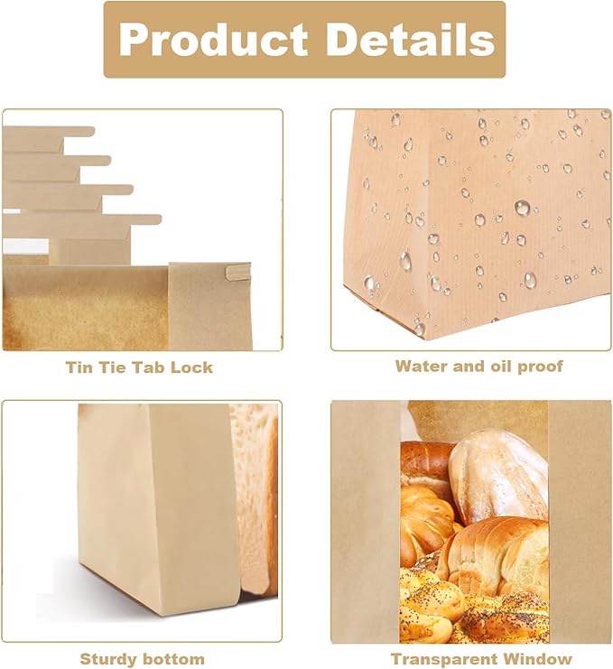 30 Pack Bread Bags for Homemade Bread Sourdough Bread Bags with Tin Strip Large Bakery Bags with Window Paper Bread bags
