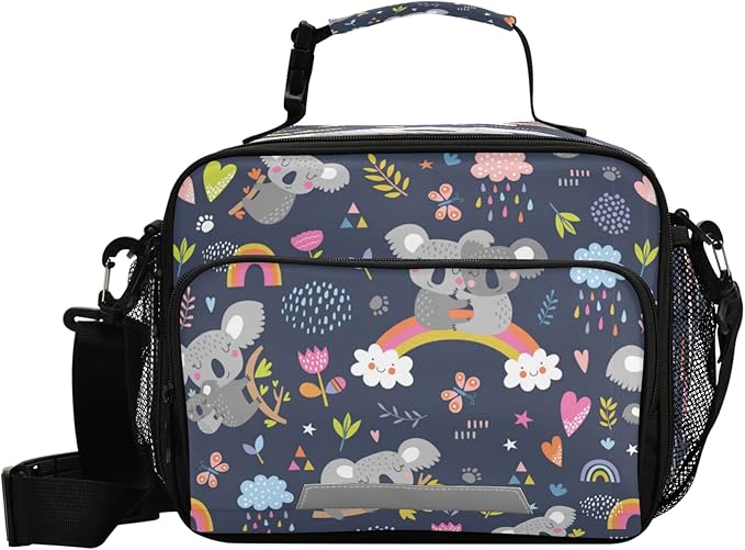 Rainbow Koala Floral Lunch Box for Kids Adults Animals Pattern Insulated Lunch Bag with Shoulder Strap Reusable Cooler Bags Lunch Tote for Office School Girls Boys Teens