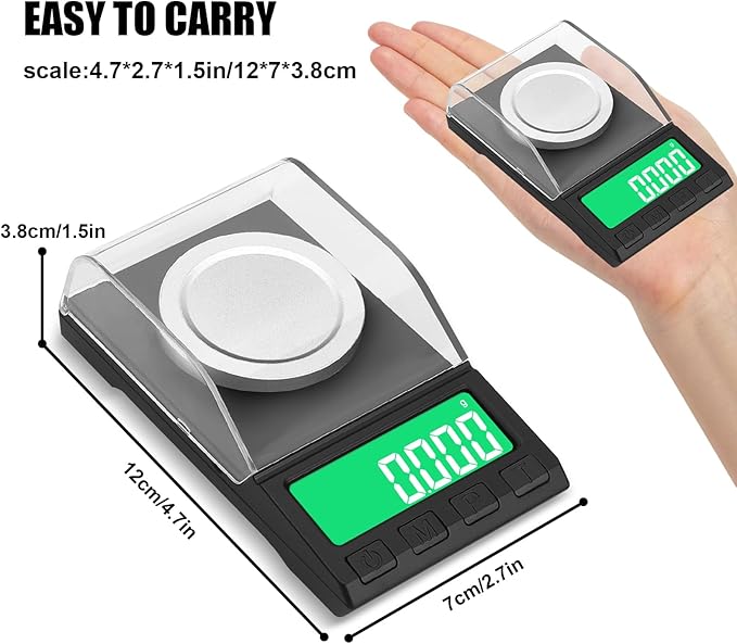 Portable Milligram Scale 100g/0.001g, Diyife Rechargeable Gram Scale with 8 Units, High Precision Powder Scale with Cover, Backlit LCD, Batteries/Tray/Tweezers/100g Calibration Weight Included
