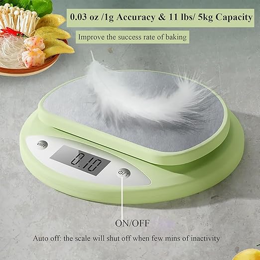Cute Kitchen Scale, Digital Food Scale with LCD Display, 11 ib (5kg) Capacity, 0.03 oz (1g) Precise Weight Measuring for Baking Cooking (Green)