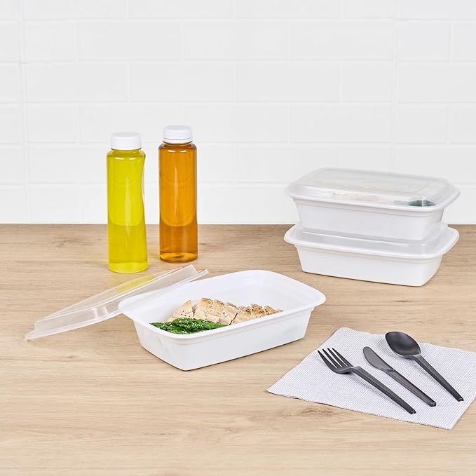 Restaurantware Asporto 38 Ounce Take Out Containers, 50 Food Containers With Lids - Microwavable, Disposable, White Plastic To Go Food Containers, No BPA, For Take Out And Delivery