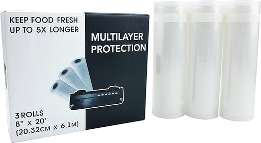 24/7 Bags- 3 Pack Rolls 8 INx20 FT Vacuum Seal Bags, Cut To Size, Zero BPA, Heavy Duty, Freezer Safe, Compatible with All Vacuum Seal Machines for Sous Vide, Meal Prep