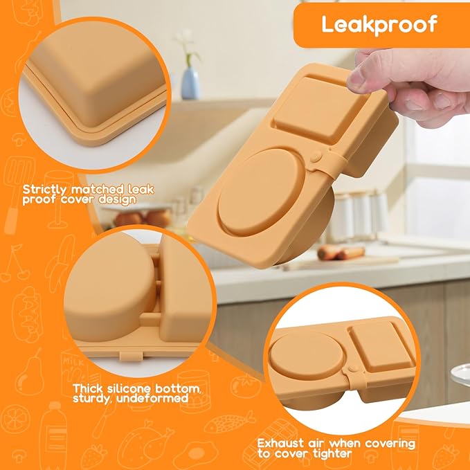 3 Pack Silicone Reusable Snack Containers with Lids, Double Compartment Snackle Box Containers, Salad Dressing Sauce Seasoning Container, Small Mini Food Snack Boxs for Travel, Office, Picnic,School