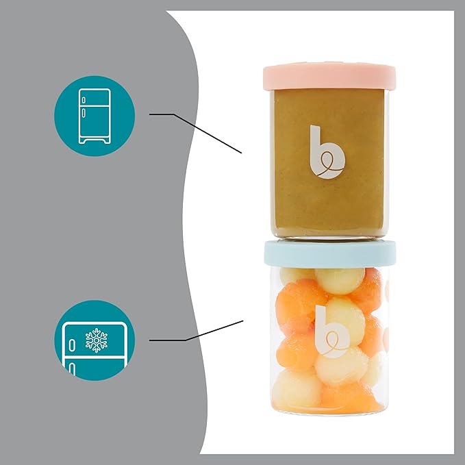 Babymoov Baby Glass Food Jars Set of 6 (8.5oz Each) BPA-Free Borosilicate Glass Storage Containers Leakproof Silicone Lids Microwave, Freezer & Dishwasher Safe Baby Registry Essential